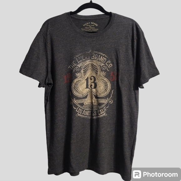 Lucky Brand Other - Lucky Brand T-Shirt Tee Mens Medium Charcoal Gray Short Sleeve Spades Casual